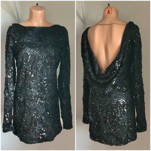 SOLD BCBG Max Adria Black Long Sleeve Sequin Dress